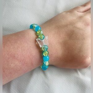 Handmade sea glass crackle and blue Butterfly Beaded Bracelet
